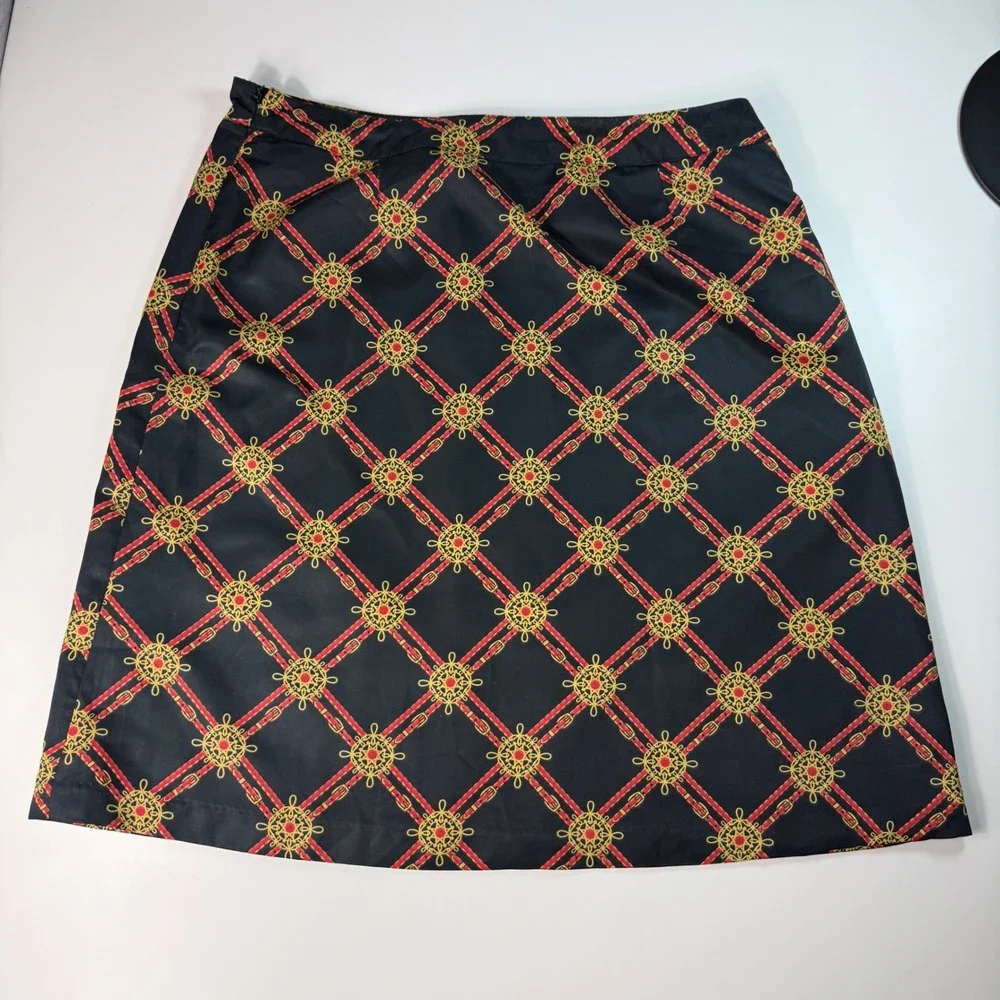 JG Hook Womens 16 Skirt Black Red‎ Gold Nautical Ship Wheel Vintage Classic